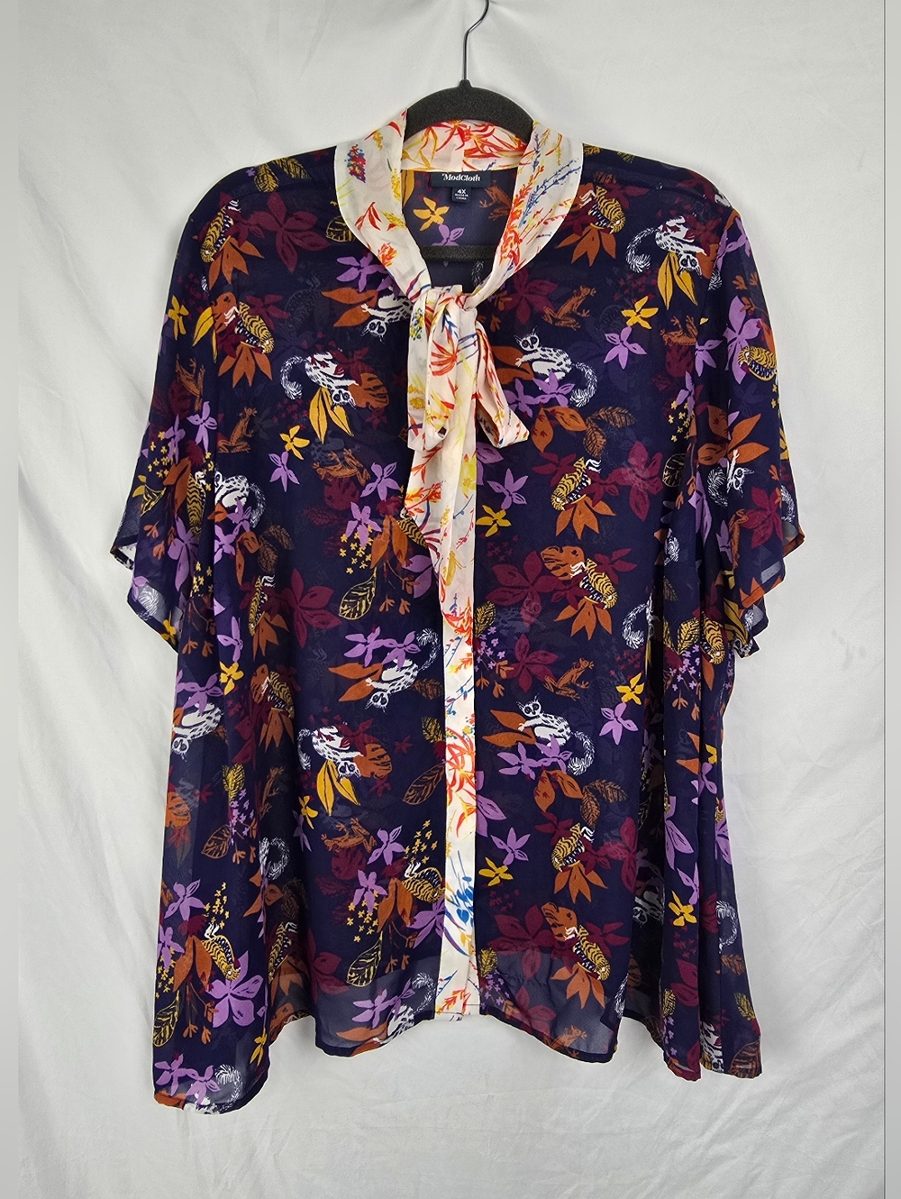 Modcloth Sheer Chiffon Whimsigoth Fairy Fun Print Bow Multicolor Tunic Top sz 4X